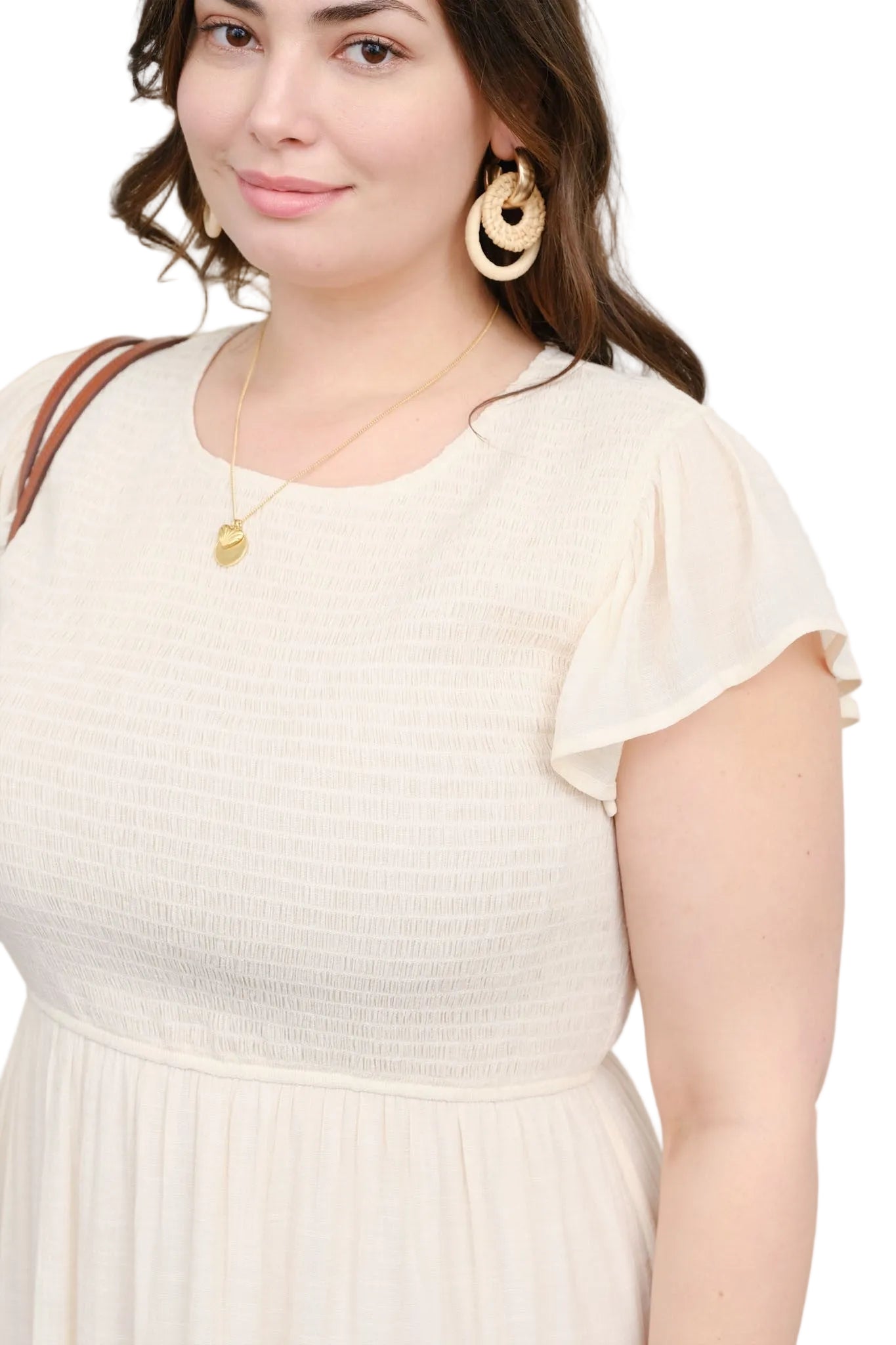 PLUS SIZE SMOCKED TIERED DRESS in CHAMPAGNE