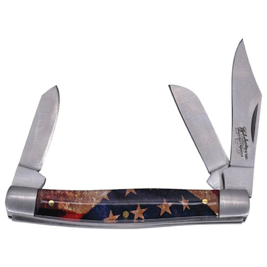 JUSTIN STOCKMAN KNIFE ACRYLIC USA FLAG 3 BLADE