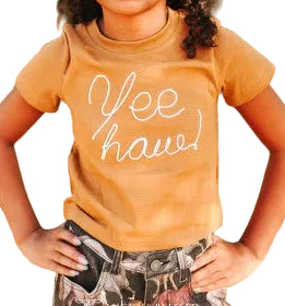 GIRL'S CAMEL YEE HAW EMBROIDERED TEE-SHIRT