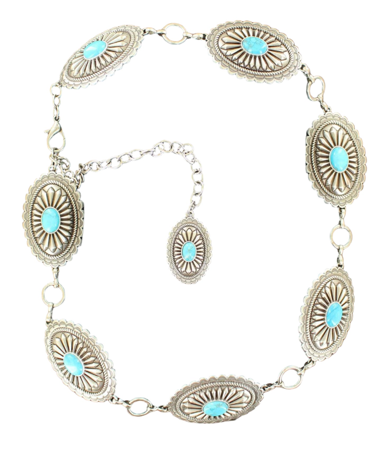 ARIAT LADIES OVAL CONCHO CHAIN BELT with TURQUOISE STONES