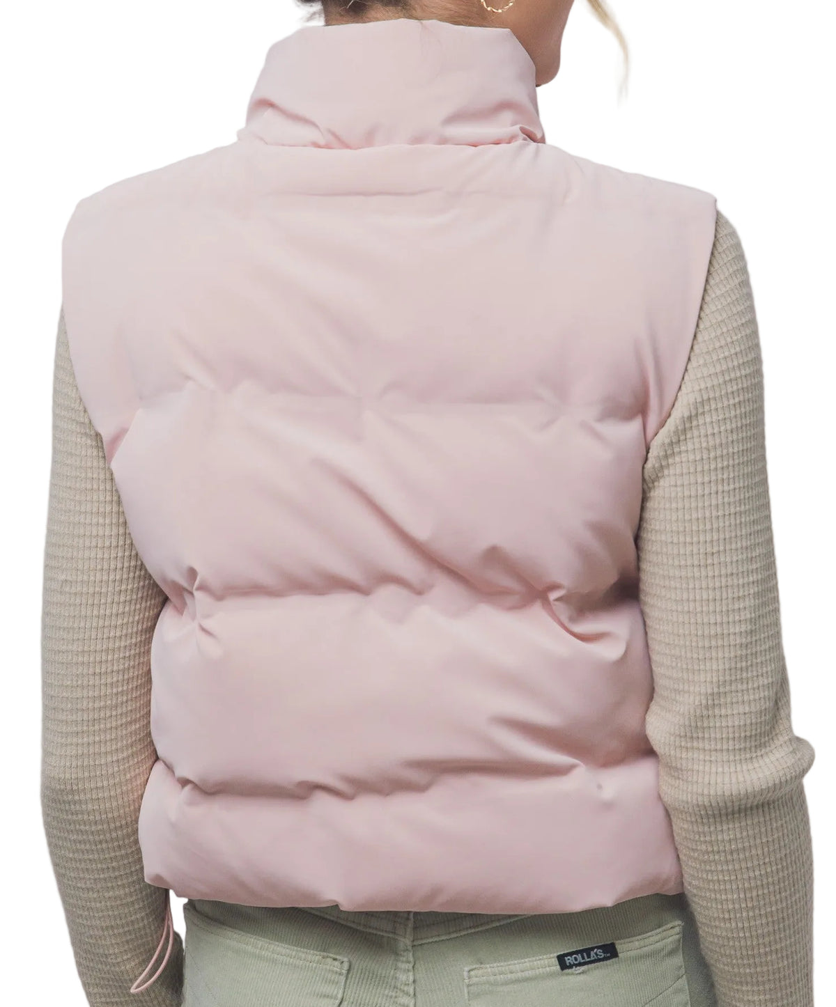 CROPPED FITTED PUFFER VEST in CHOCOLATE OR PINK STONE