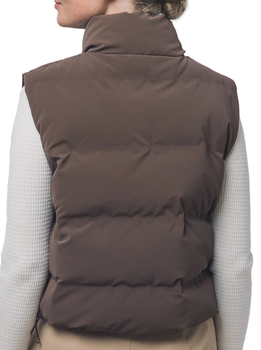 CROPPED FITTED PUFFER VEST in CHOCOLATE OR PINK STONE