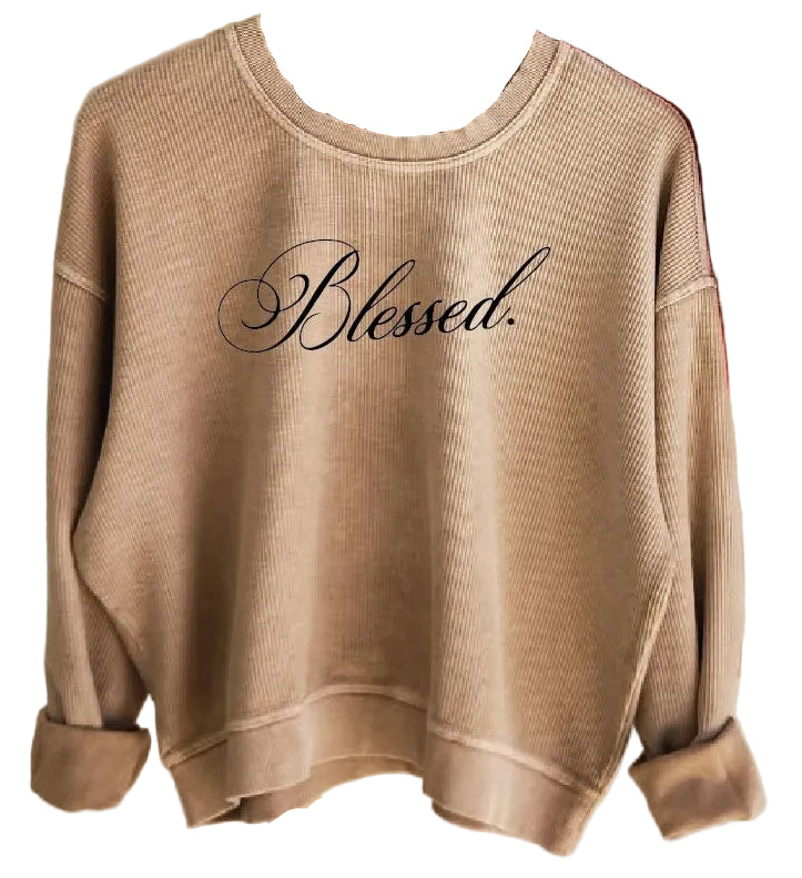 "BLESSED" VINTAGE THERMAL PULLOVER in DUSTY VANILLA or LATTE
