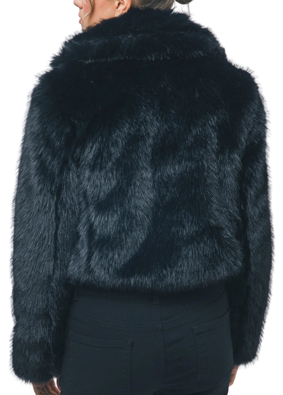 LADIES' FAUX FUR CROPPED JACKET in BLACK or IVORY