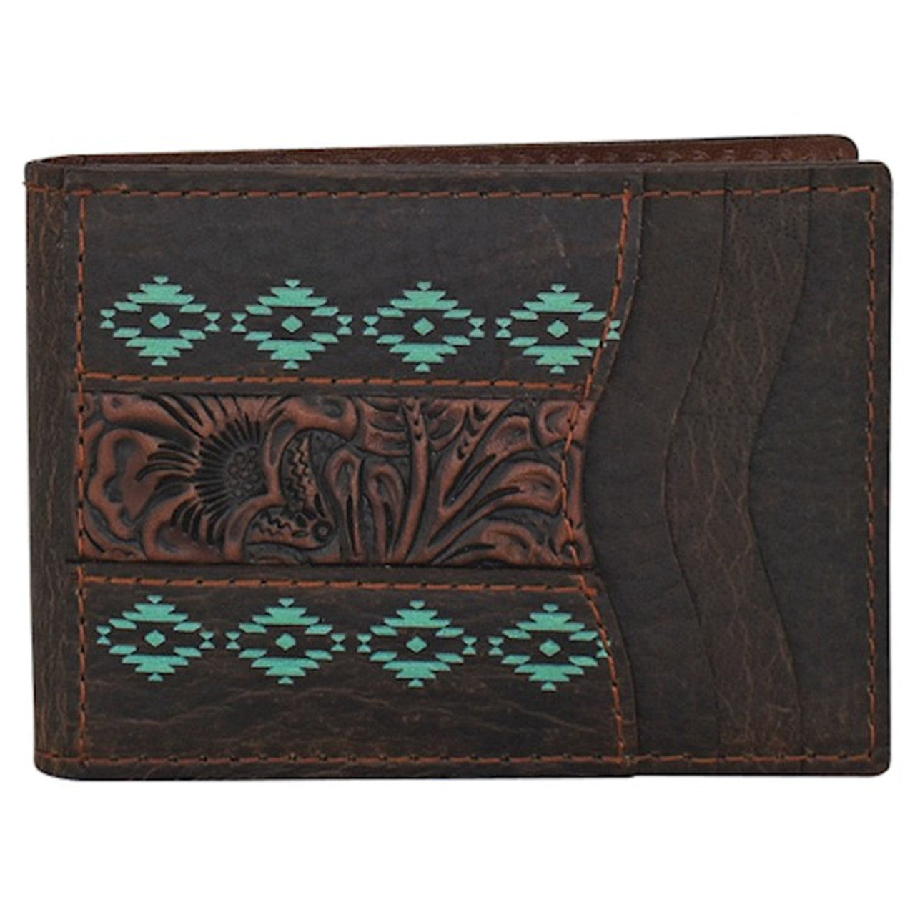 RED DIRT BIFOLD CARD CASE TOOLED ACCENT W/TURQUOISE DESIGN