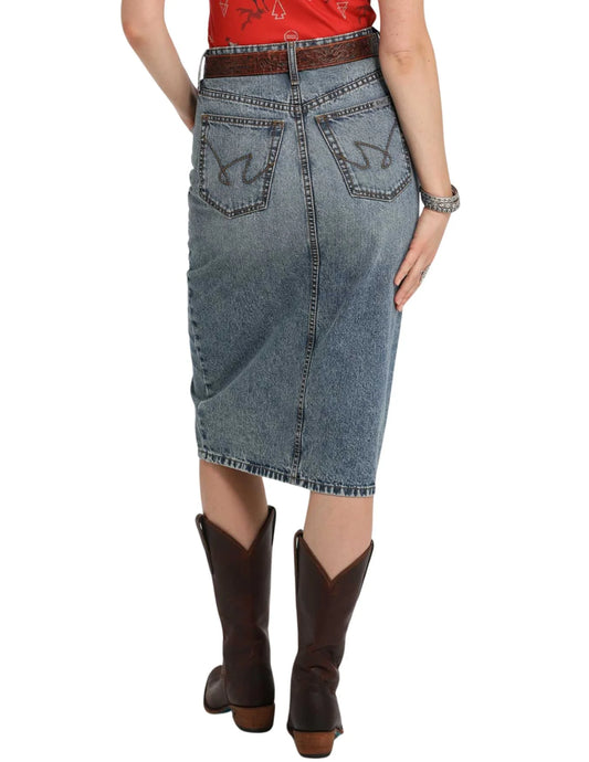 LADIES CRUEL GIRL DENIM HIGH RISE MIDI SKIRT