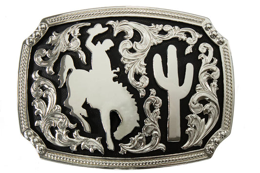 NOCONA BRONC RIDER ENGRAVED RECTANGLE BUCKLE