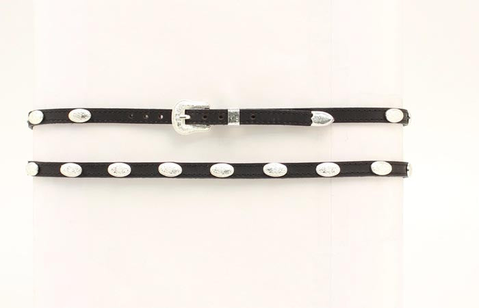 3/8" GENUINE LEATHER OVAL CONCHO HATBAND in BLACK
