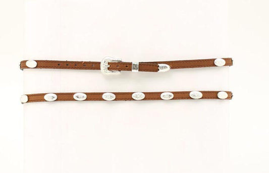 3/8" GENUINE LEATHER OVAL CONCHO HATBAND in BROWN