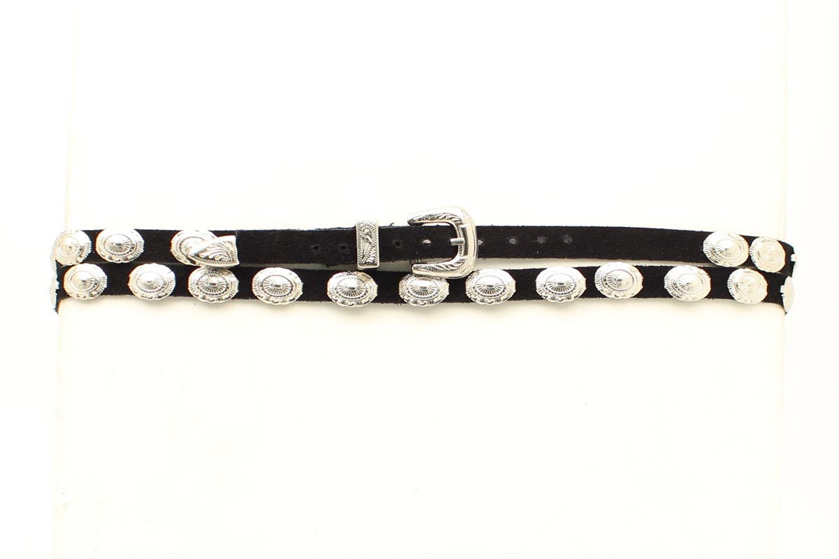 3/8" GENUINE LEATHER OVAL CONCHO HATBAND in BLACK SUEDE