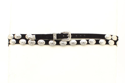 3/8" GENUINE LEATHER OVAL CONCHO HATBAND in BLACK SUEDE