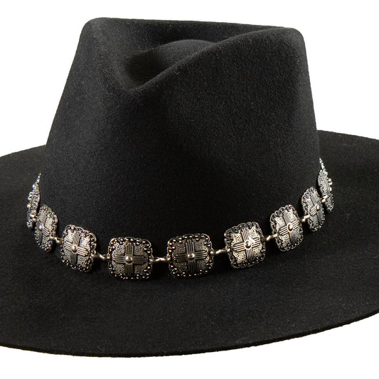 3D SILVER SCALLOPED CROSS CONCHO HATBAND