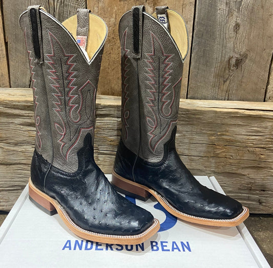 ANDERSON BEAN BLACK OSTRICH MENS BOOTS