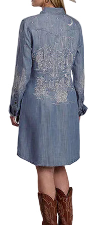STETSON WOMEN'S DENIM LAVISH EMBROIDERY SHIRT DRESS