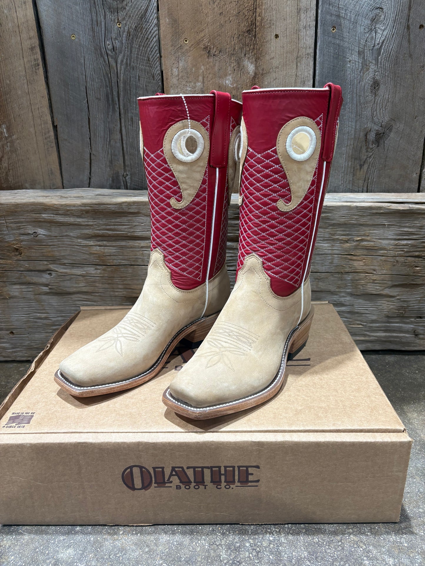 MENS OLATHE TAN CRAZYHORSE RED STOVEPIPE BOOT