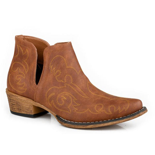 WOMEN'S AVA BROWN FAUX LEATHER ANKLE BOOT