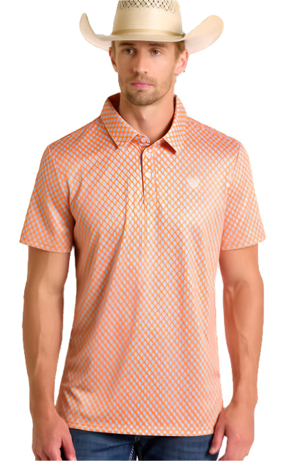 PANHANDLE MEN'S GEO PRINT POLO SHIRT - ORANGE