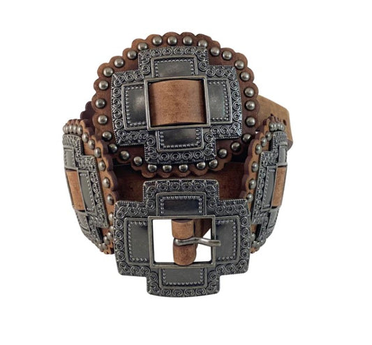 Roper Women’s Belt Leather Large Slide-On Conchos Tan