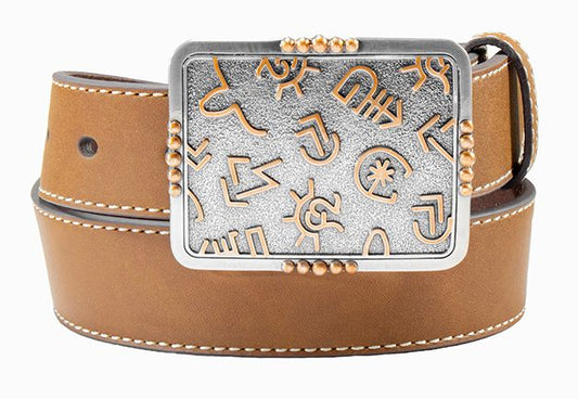 ANGEL RANCH GIRL'S BROWN SMOOTH BRAND BUCKLE LEATHER BELT