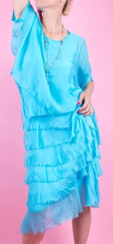 SIENA SCOOP NECK MAXI RUFFLED DRESS in TURQUOISE