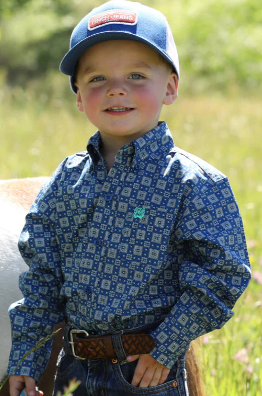 CINCH TODDLER MEDALLION PRINT BUTTON-DOWN WESTERN SHIRT - ROYAL BLUE