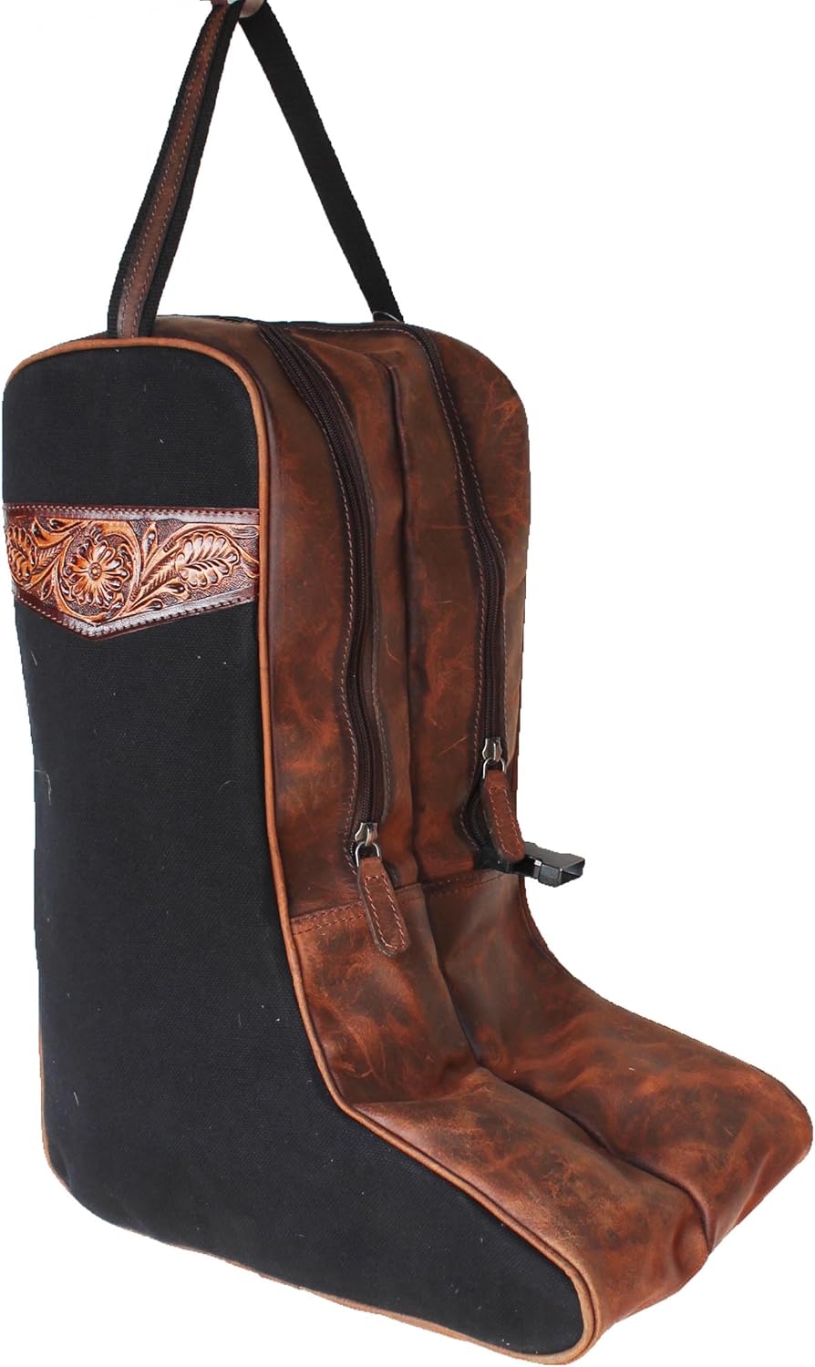 WAXED CANVAS and TOOLED LEATHER BOOT BAG