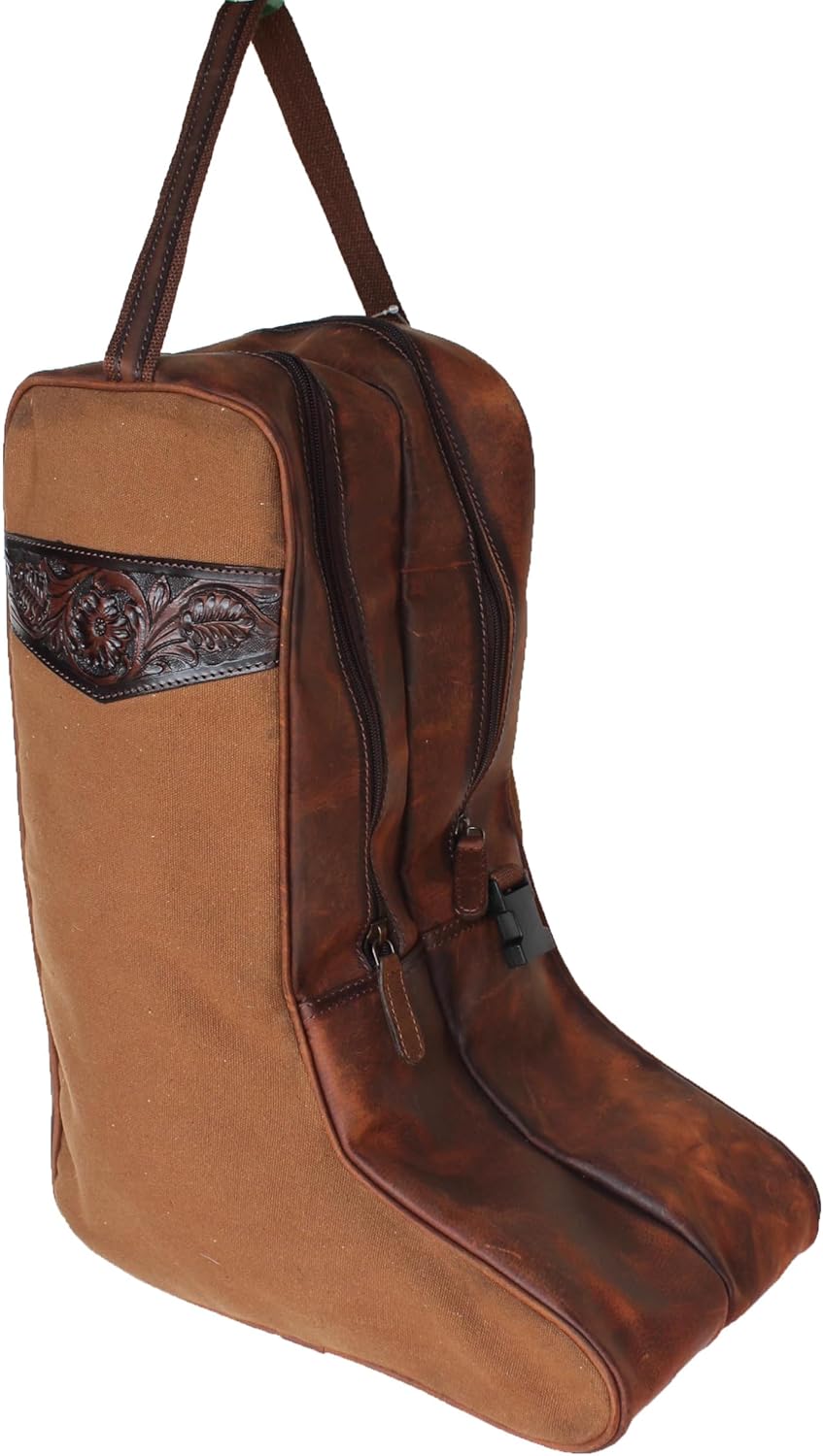 WAXED CANVAS and TOOLED LEATHER BOOT BAG