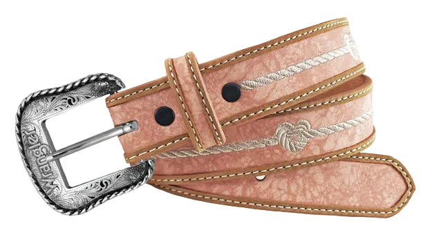 GIRL'S WRANGLER ROPE HEART EMBROIDERED TAN BELT
