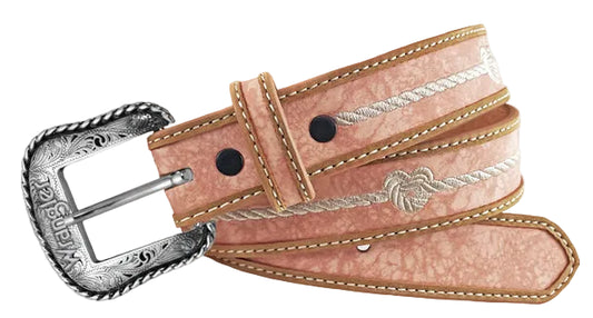 GIRL'S WRANGLER ROPE HEART EMBROIDERED TAN BELT