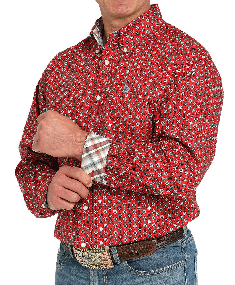 CINCH MEN'S LONG SLEEVE RED PRINT BUTTON DOWN SHIRT