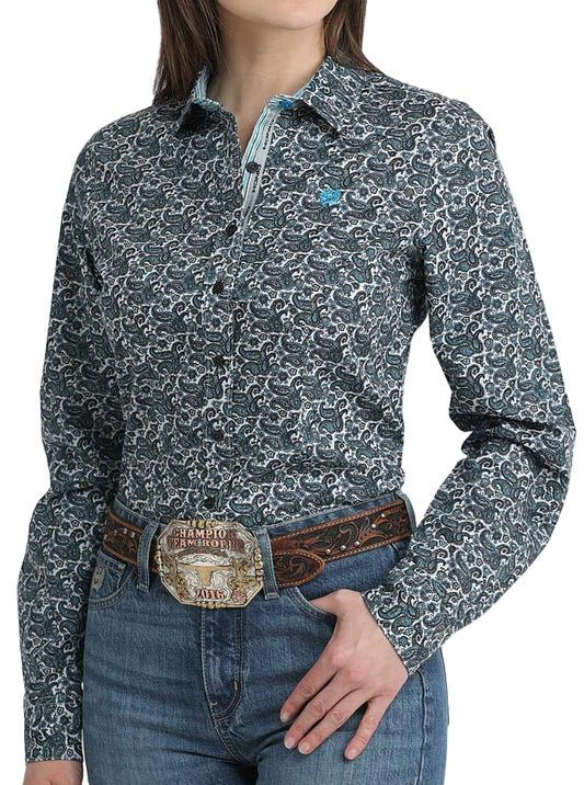 CINCH WOMEN'S LONG SLEEVE PAISLEY PRINT SHIRT in BLUE