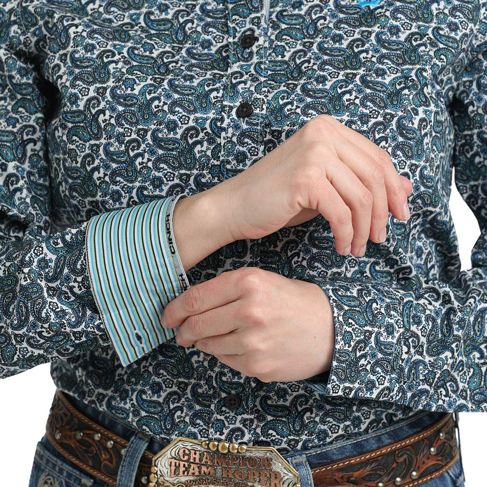 CINCH WOMEN'S LONG SLEEVE PAISLEY PRINT SHIRT in BLUE