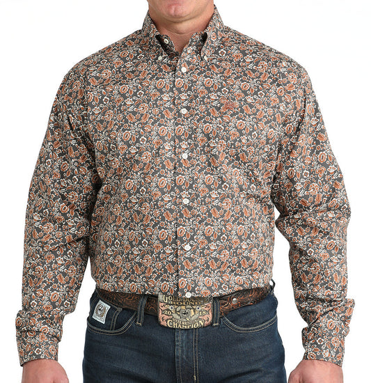 CINCH MEN'S CHARCOAL FLORAL PRINT BUTTON DOWN SHIRT