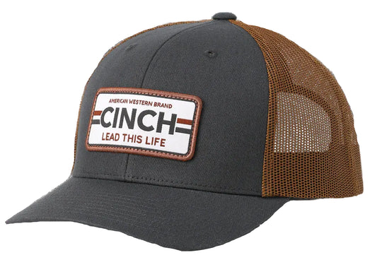 CINCH MEN'S CHARCOAL/BROWN LOGO PATCH TRUCKER CAP