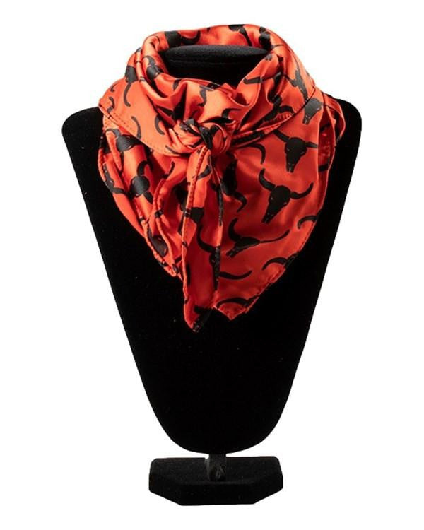 SILK STEER SKULL WILD RAG in RED | FREDERICKSBURG – Yee Haw Ranch ...