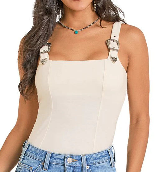 ROCK AND ROLL WOMEN'S TEXTURE BUCKLE STRAP TANK - NATURAL