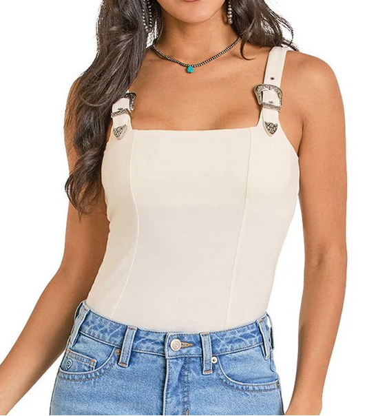 ROCK AND ROLL WOMEN'S TEXTURE BUCKLE STRAP TANK - NATURAL