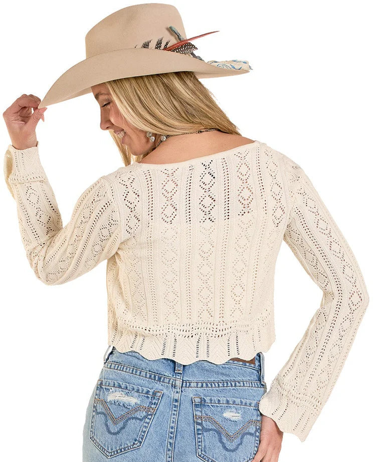 ROCK AND ROLL CROCHET TIE CARDIGAN - NATURAL