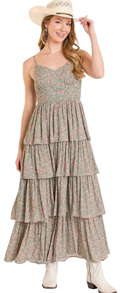 ROCK AND ROLL TIERED FLORAL MAXI SUNDRESS