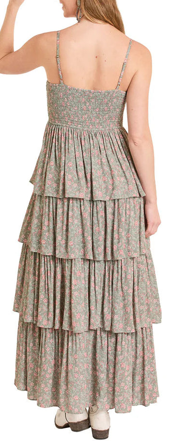 ROCK AND ROLL TIERED FLORAL MAXI SUNDRESS