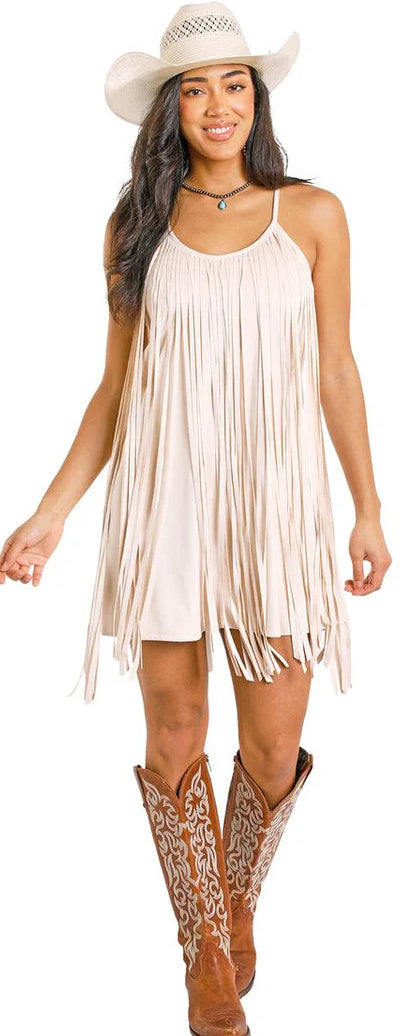 ROCK & ROLL DENIM LAIES' MICROSUEDE FRINGE MINI DRESS