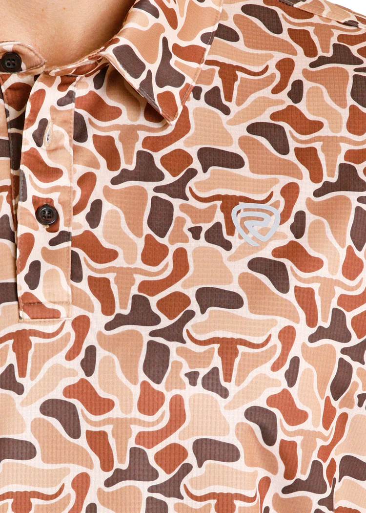 ROCK AND ROLL MEN'S TEK WESTERN SHIRT - BROWN SKULL CAMO