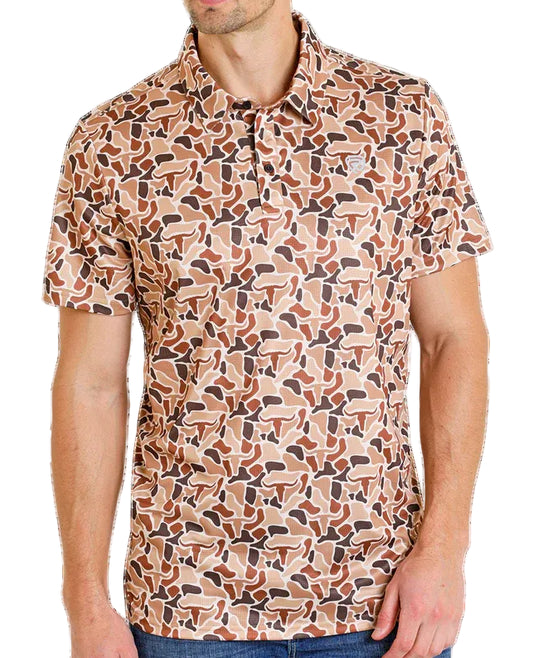 ROCK AND ROLL MEN'S TEK WESTERN SHIRT - BROWN SKULL CAMO