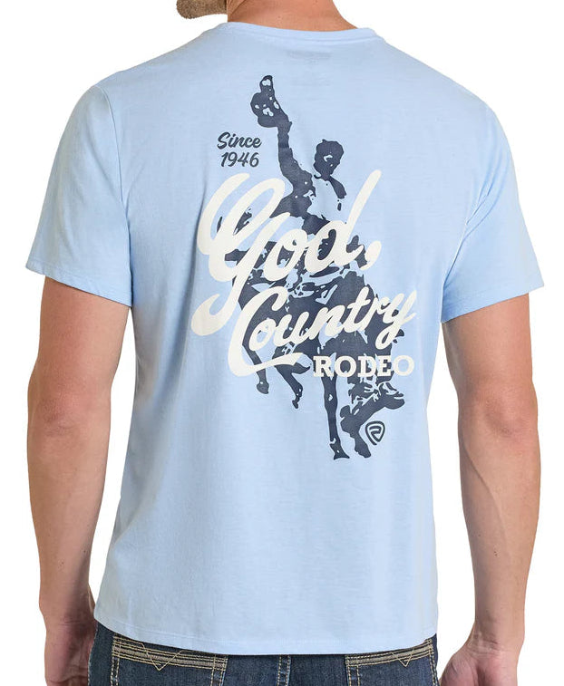 ROCK & ROLL DENIM UNISEX GOD, COUNTRY RODEO GRAPHIC TEE- BABY BLUE