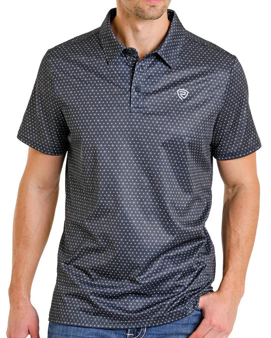 ROCK AND ROLL MEN'S BLACK SHADOW DIAMOND PRINT POLO