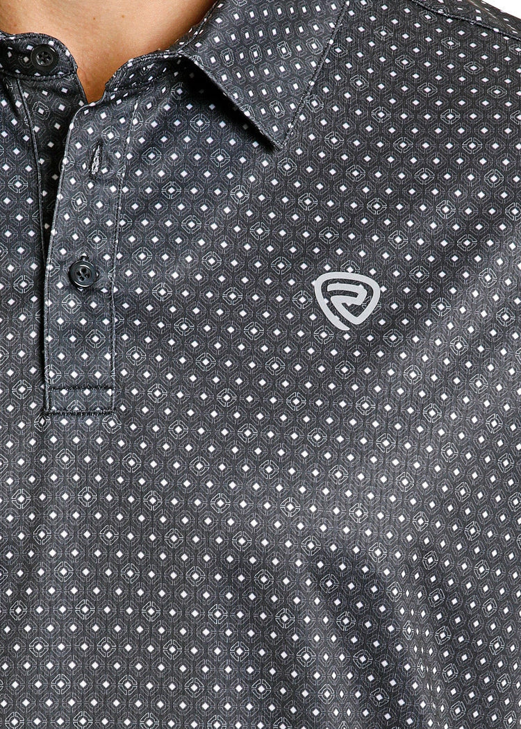 ROCK AND ROLL MEN'S BLACK SHADOW DIAMOND PRINT POLO