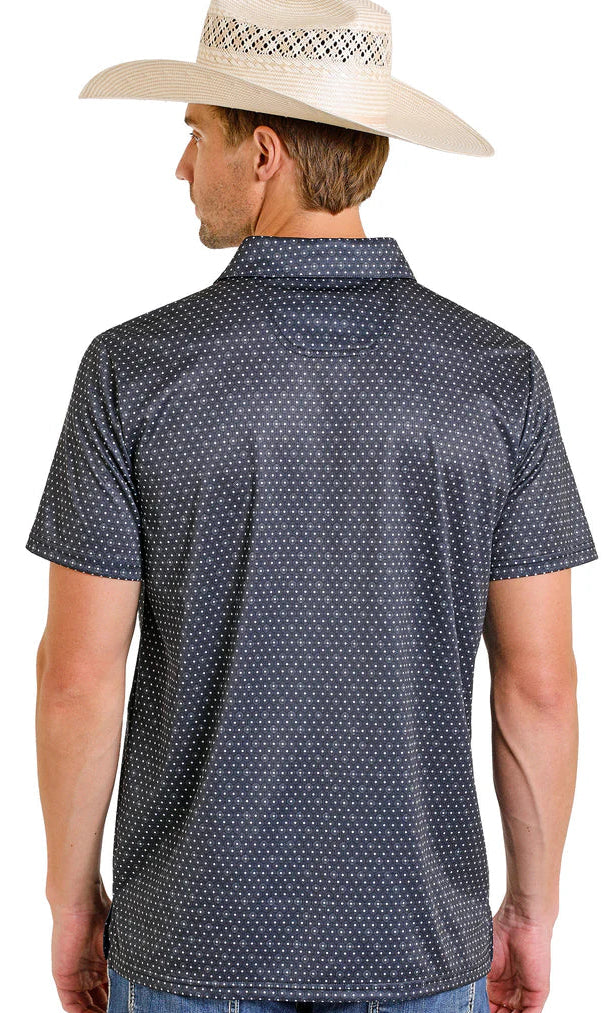 ROCK AND ROLL MEN'S BLACK SHADOW DIAMOND PRINT POLO
