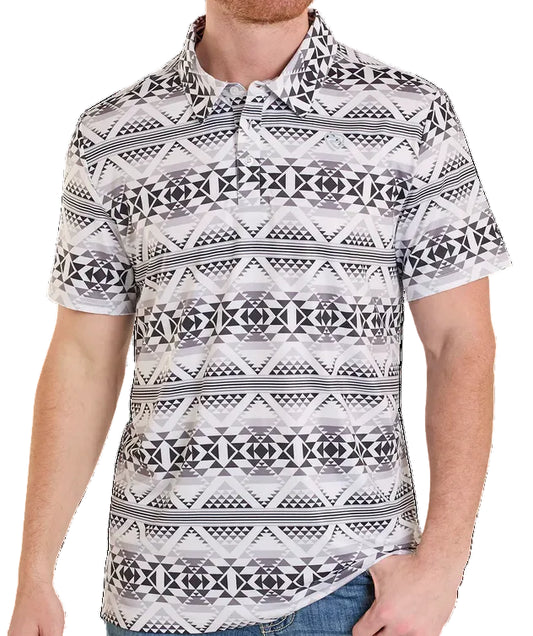 ROCK AND ROLL MEN'S BLACK & WHITE SOUTHWEST PRINT POLO