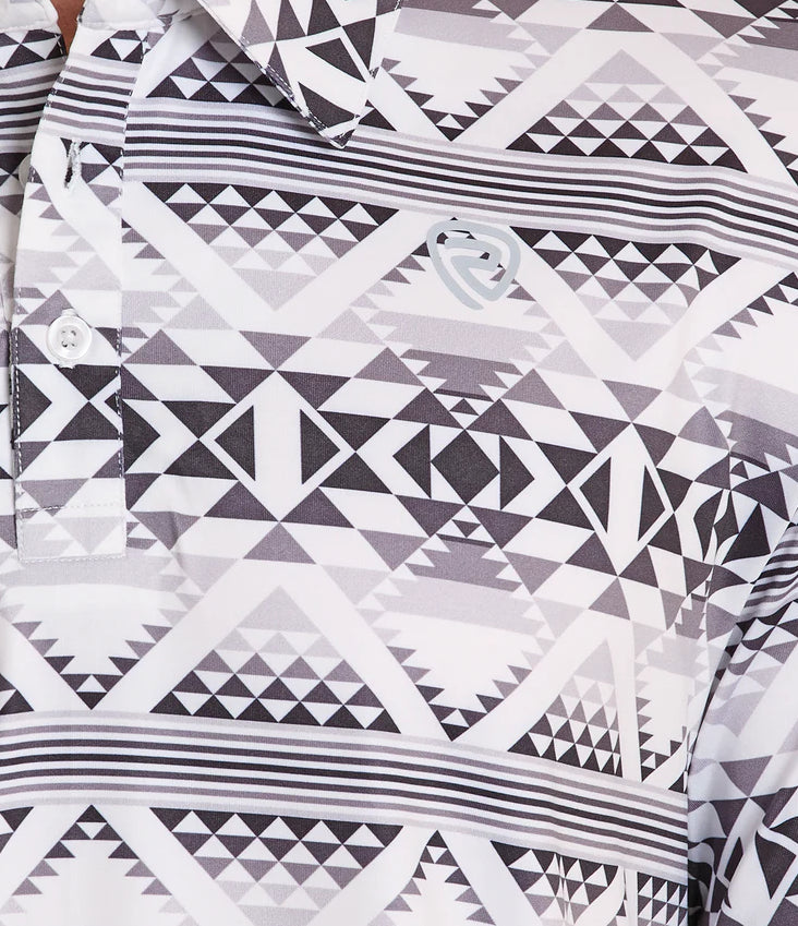 ROCK AND ROLL MEN'S BLACK & WHITE SOUTHWEST PRINT POLO
