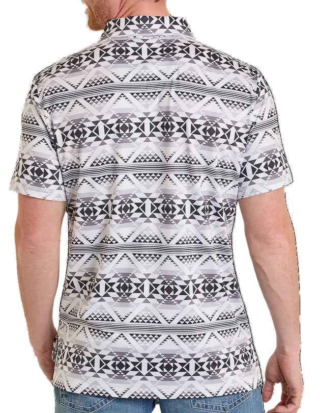 ROCK AND ROLL MEN'S BLACK & WHITE SOUTHWEST PRINT POLO